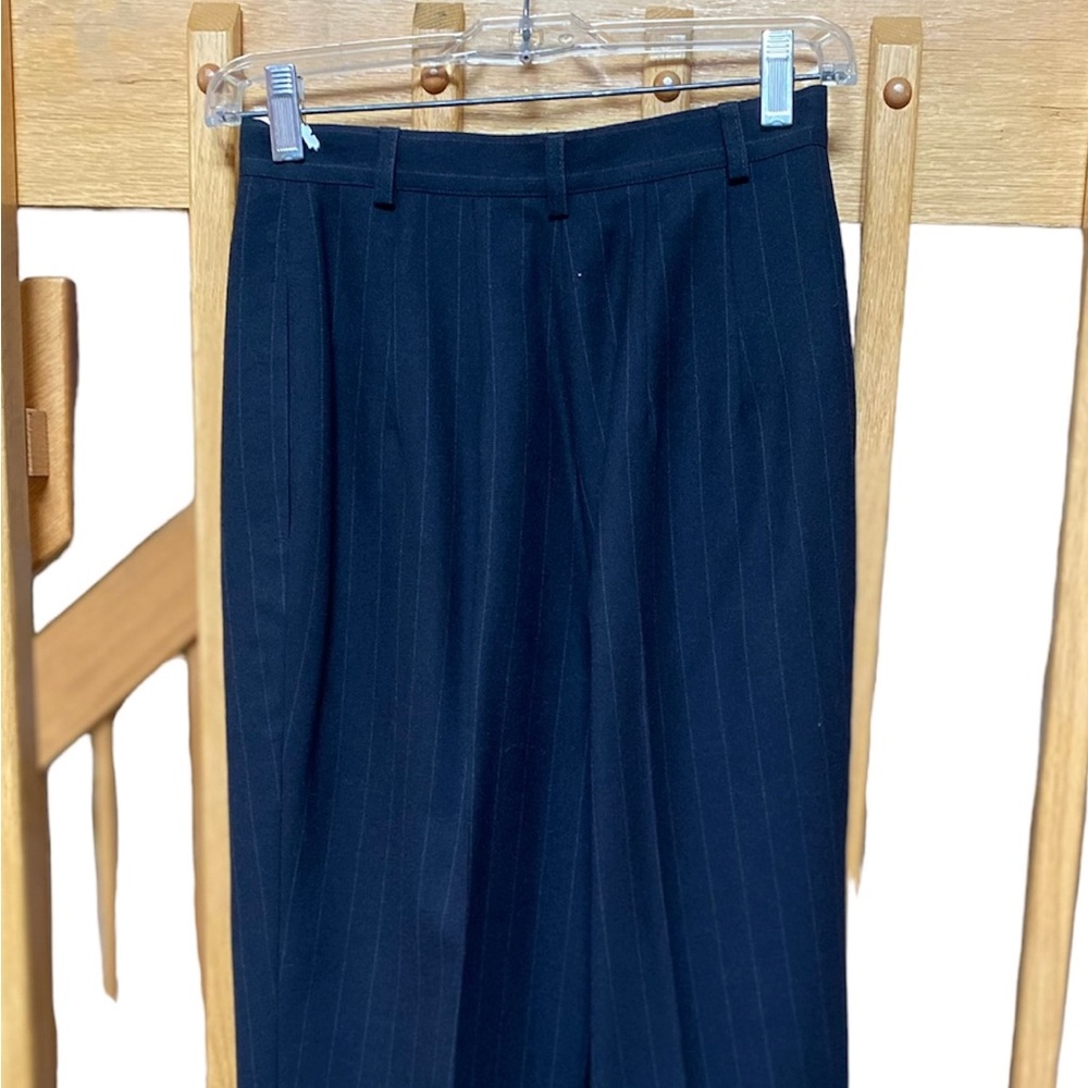 100% Wool Navy Blue Striped Pants - Picture 2 of 3